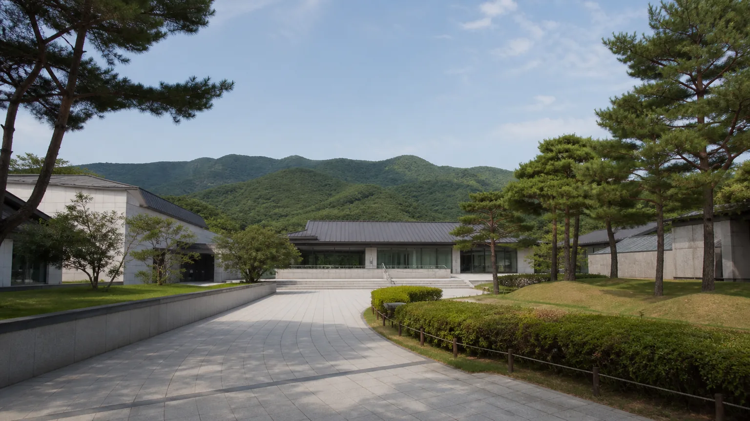 Gyeongju museum courtyard with pine trees
